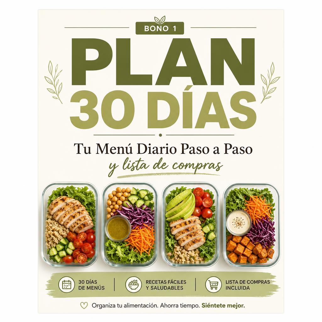Portada del Plan 30 Días: Tu Menú Diario Paso a Paso y lista de compras